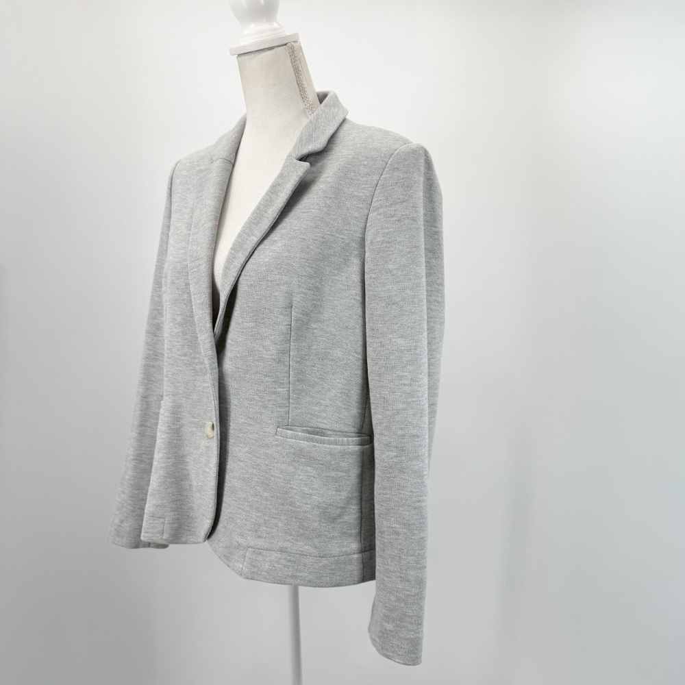 M&S Jersey Knit Blazer Women Gray Stretch Structured Jacket US 12 Work Casual